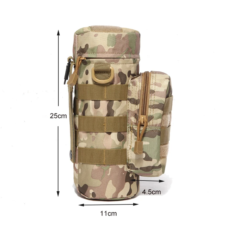 Camo Nylon Water Bag Pouch Metal Clip Molle Bottle Kettle Shoulder Bag Tactical Military Gears For Outdoor Travel Camping Hiking