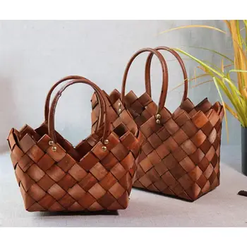 

1PC Handmade Woven Flower Basket Portable Dried Flower Storage Basket Home Decor Creative Vase(Brown)
