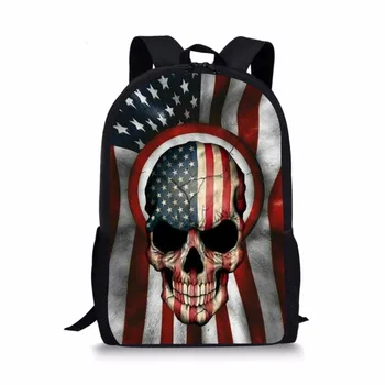 

ThiKin American Skull Printed School Bag Cool Skull Student School Backpack Mens Teens Boys Backpack Children Shoulder Bag