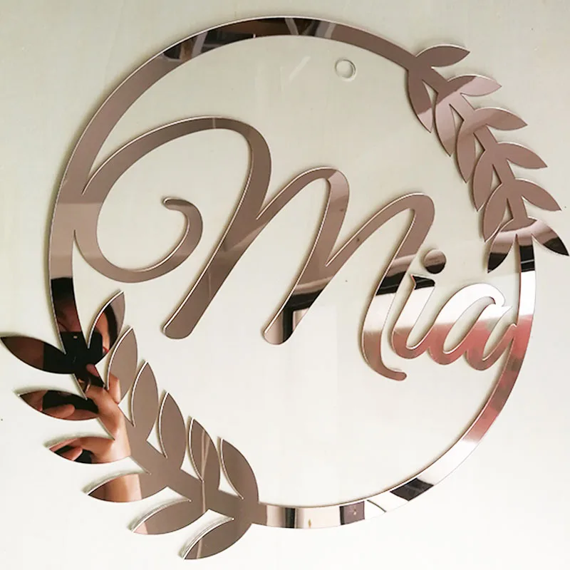 Custom Door Sign Name Personalized Mirror Rose Gold Wedding Name Sign Baby Shower Signature Party Room Decor Laser Cut