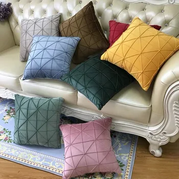 

Modern Fashion Plaid Velvet Cushion Cover Blue Gray Yellow Pink Pillow Cover Pillowcase Home Decorative Sofa Throw Pillows