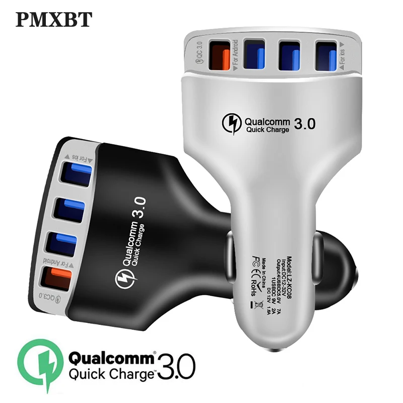 4 USB Quick Charger 3.0 Car Charger Adapter 5V/7A QC3.0 Turbo Fast Charging USB Car Mobile Phone Charge For iPhone Xiaomi Huawei