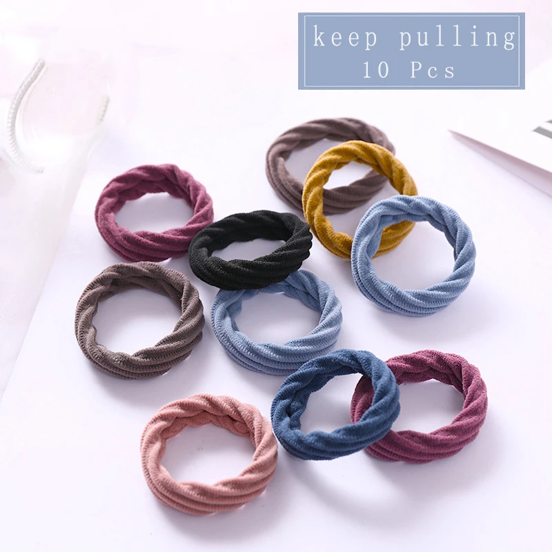 High Quality 10Pcs Women Simple Temperament Thick Elastic Rubber Hair Bands Set Tie Ponytail Hair Rope Headwear Hair Accessories ladies head wraps