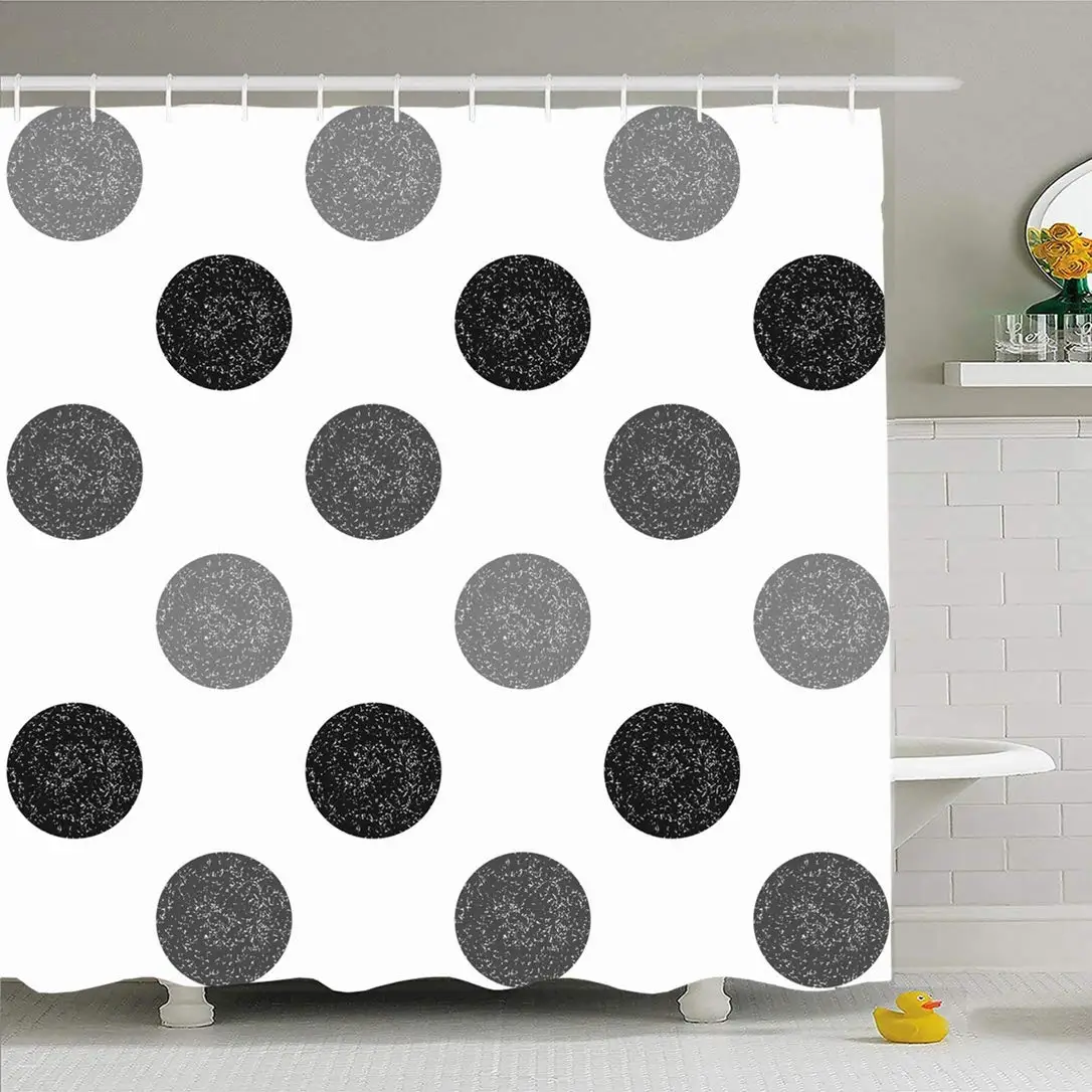

Shower Curtain Set with Hooks 60x72 Retro Polka Circle Dot White Pattern Raster Abstract Vintage Tile Textures Version Scrapbook