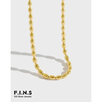 

F.I.N.S Korean Style S925 Sterling Silver Choker Necklace INS Oval Beads Chain Female Necklace Classic Clavicle Necklace