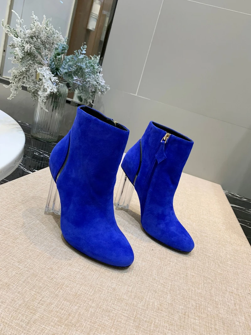 Hot Women Ankle boots Suede Winter Autumn Fashion Lady Transparent High Heels Pumps Women Botas Shoes Mujer Zapatos