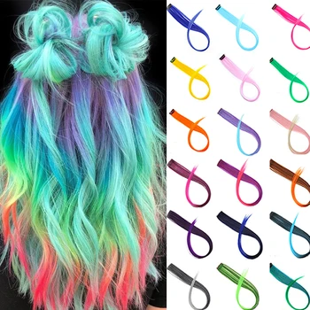

LUPU Colored Synthetic Hair Extensions Clip In One Piece Strips Long Straight Highlight Rainbow Ombre Grey Red Pink Hairpiece