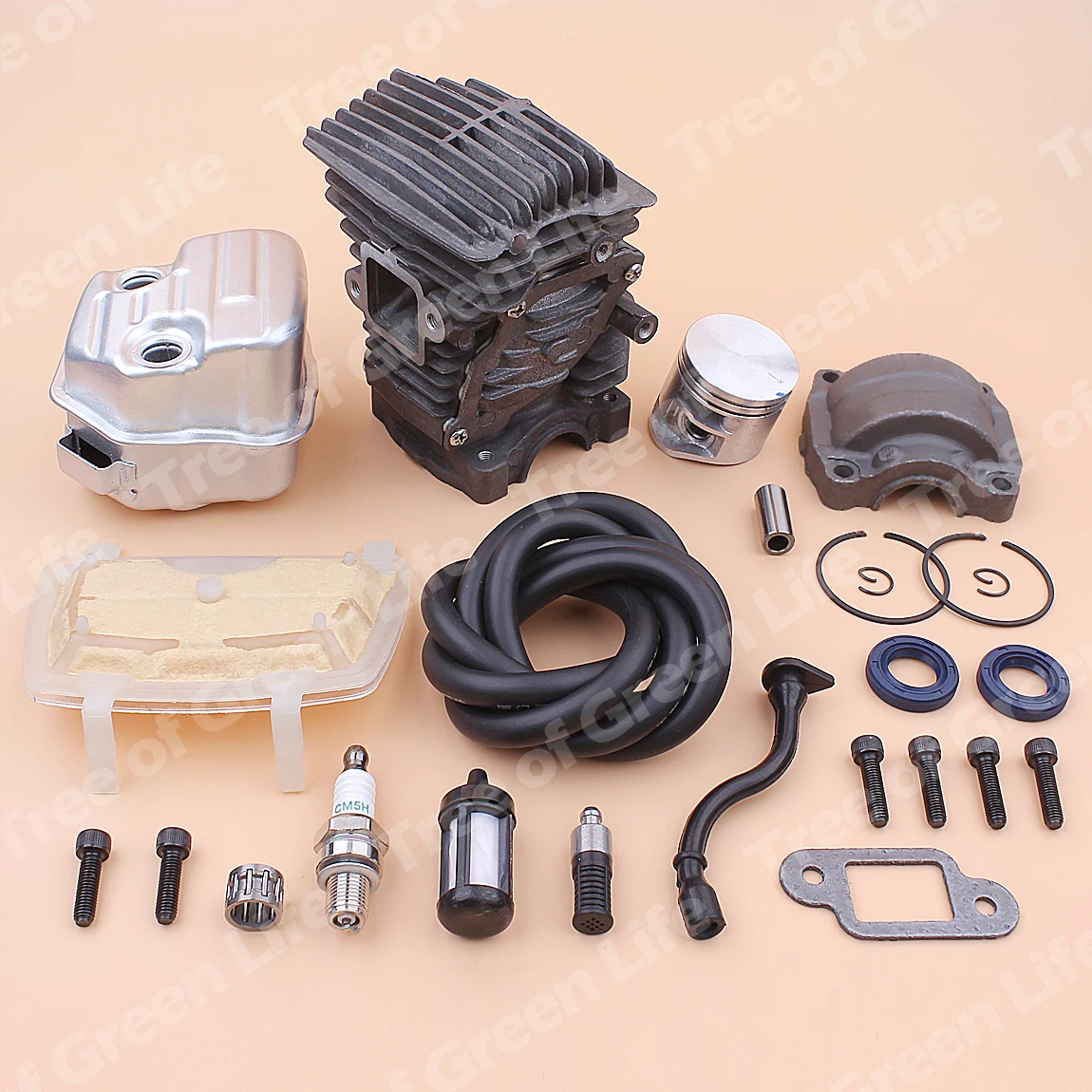 38mm Cylinder Piston Exhaust Muffler Kit For Stihl MS181 MS 181 Air Fuel Oil Seal Filter Line Engine Pan Base Bearing Chainsaw 6