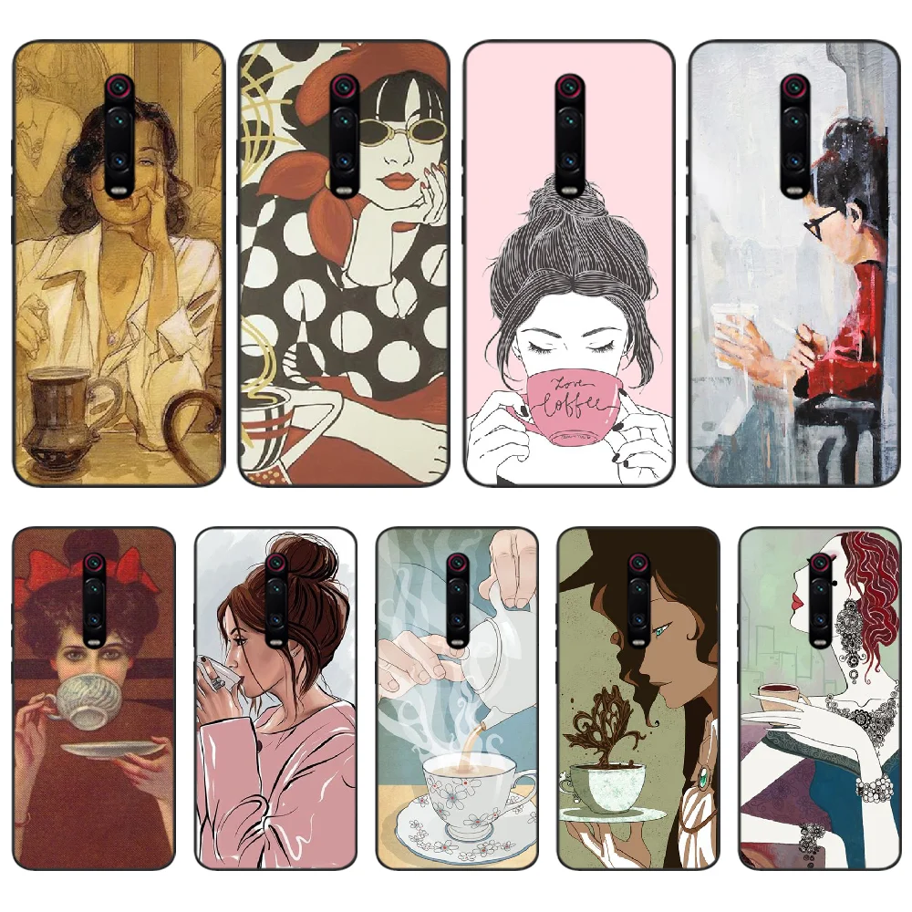 

OFFeier Coffee girl DIY Painted Bling Phone Case For Redmi K20 Note4 4X 5 5A 6 6PRO 7 8 8PRO Cover