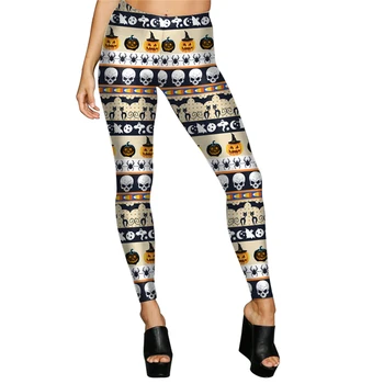 

Halloween Party Pumpkin Skull Witch Leggings for Women Cute Female Digital Print Striped Halloween Leggings Plus Size