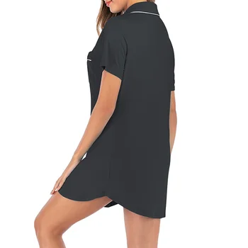 

Ladies Summer V-neck Short Sleeve Open Placket Long SleepTops Sky Blue 2XL Size