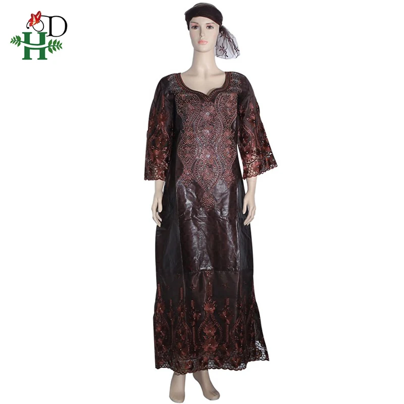 H& D африканская женская одежда кружевные платья Женская одежда vestido africano Платье женское Дашики Вышивка халат riche bazin SP134-1 - Цвет: Коричневый