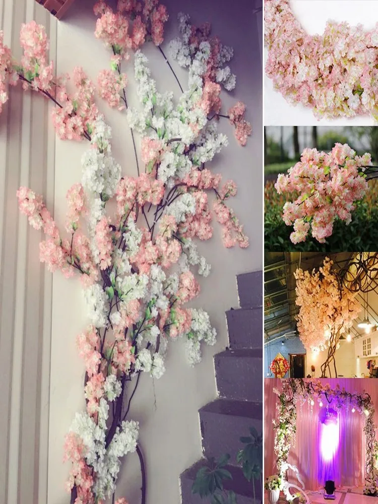 

Artificial Cherry Blossom Fake Flower Garland White Pink Red Purple Available 1 m/pcs for Wedding DIY Decoration Free Shipping