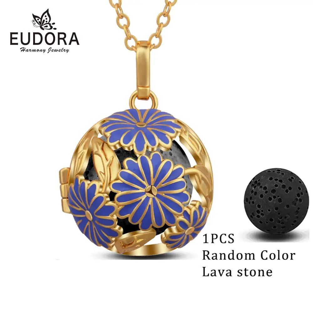 1pcs lava stone Eudora золотой 18 мм Василек открытый медальон эфирное масло ожерелье с кулоном-диффузором Арома диффузор ожерелье с лавой рок K143G18 - Окраска металла: 1pcs lava stone