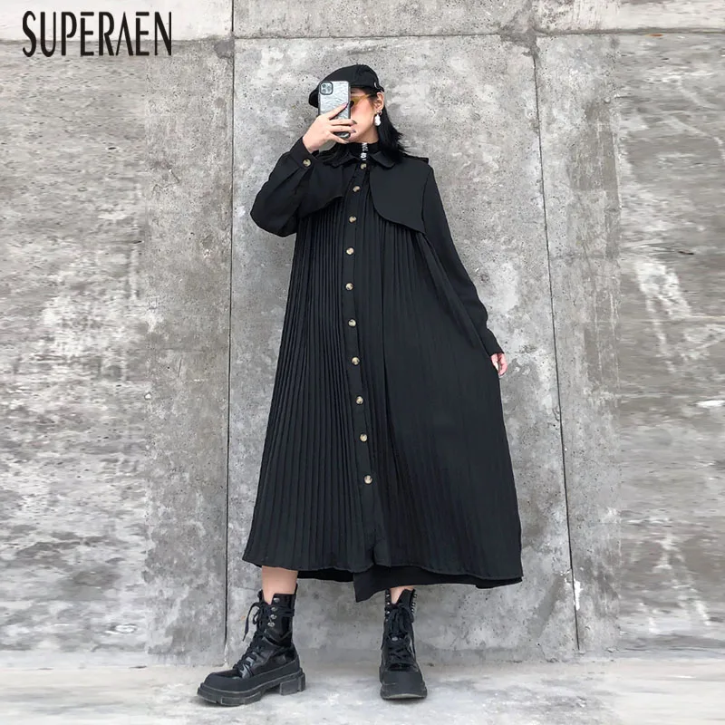 SuperAen, Европа, плюс размер, женское платье, одноцветное, повседневное, модное, женское, плиссированное платье, весна, новая женская одежда