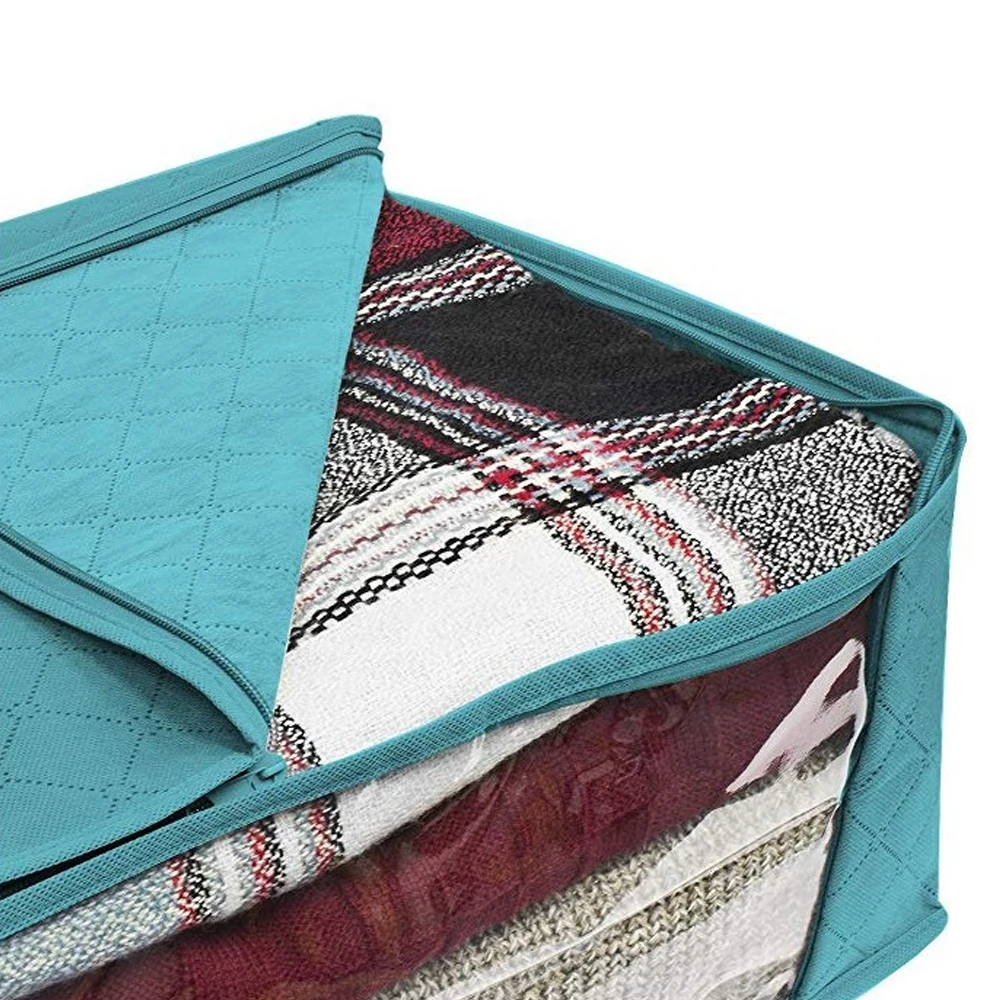 Нетканый тканевый складной ящик для хранения стеганного одеяла, чехол для сбора одежды с застежкой-молнией, органайзер для хранения мелочей с прозрачным окном
