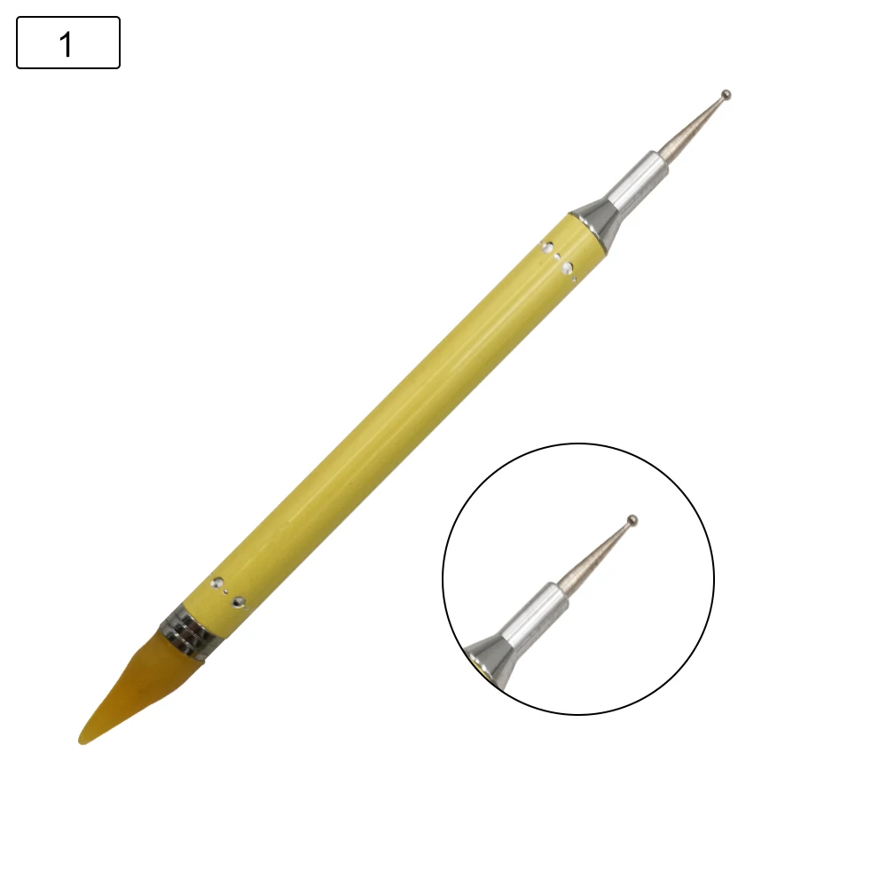 yellow Ручка для ногтей в раскрашивающемся кристалле бусины точечный алмазный инструмент для украшения маникюра Стразы двусторонний воск - Цвет: yellow