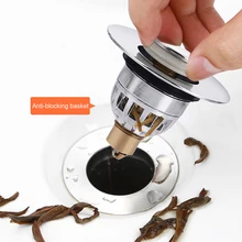 Universal Stainless Steel Bounce Core Sink Plug Drain Filter Kitchen Bathroom Basin Shower Bathtub Hair Stop Catcher Sink Plug