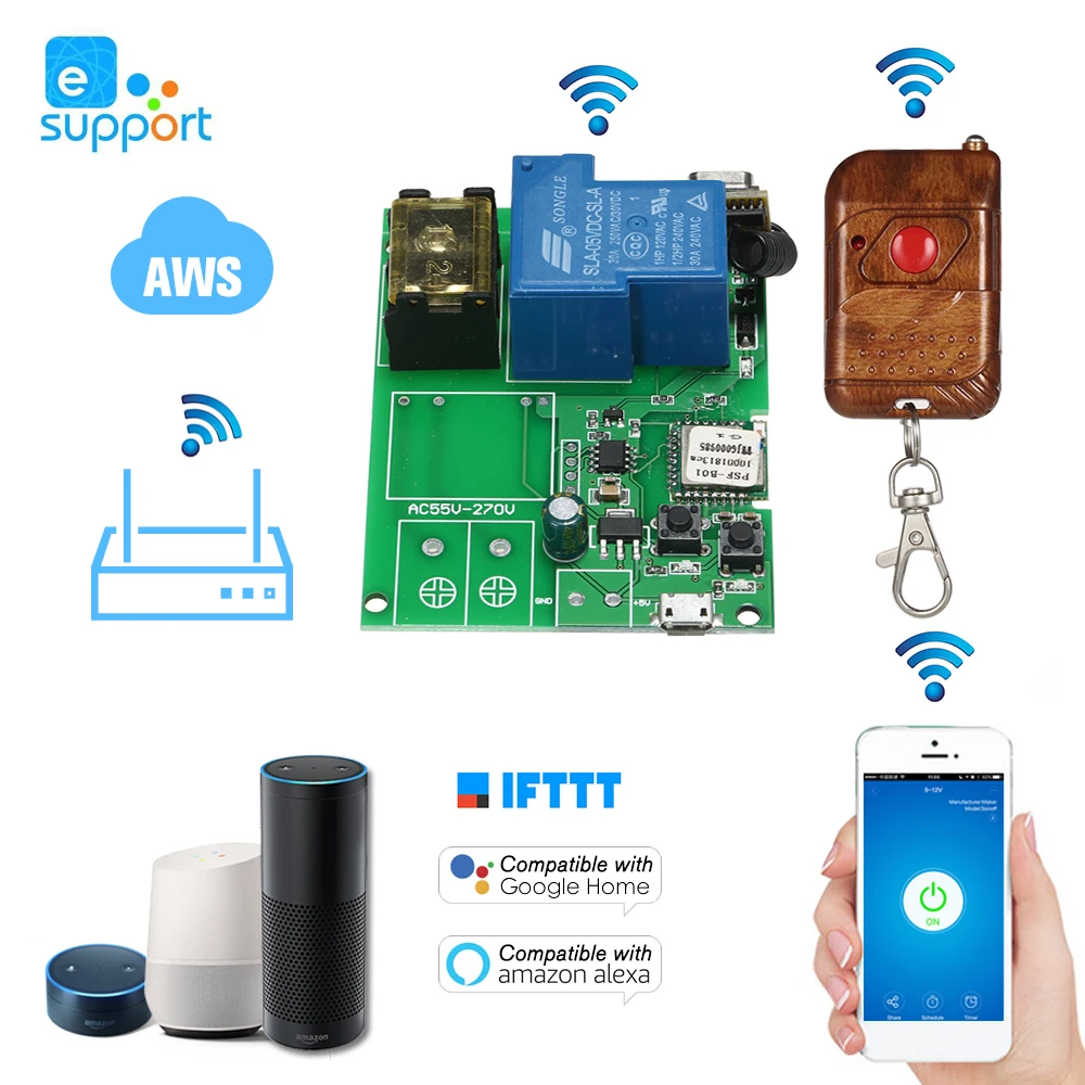 USB DC5V 30A Wifi Switch Wireless Relay Module Smart Home Automation Modules for Access Control System Garage Door Inching | Электроника