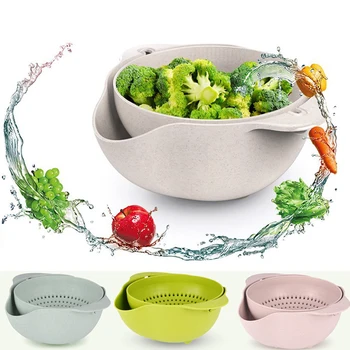 

Kitchen Vegetables Fruit Basket Kitchen Silicone Double Washing Basket Drain Basket kitchen Tools Mesh Strainer Bowl Colander
