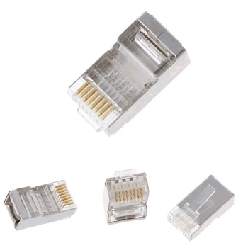 

100Pcs Cat6 8-Pin RJ45 8P8C Shielded Stranded Crimp Modular Plug Connector Socket Q6PA