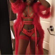 Красное женское кружевное Сексуальное белье, длинный банный халат, меховое шифоновое пикантное нижнее белье, Белье для сна, одежда для сна, халат, платье