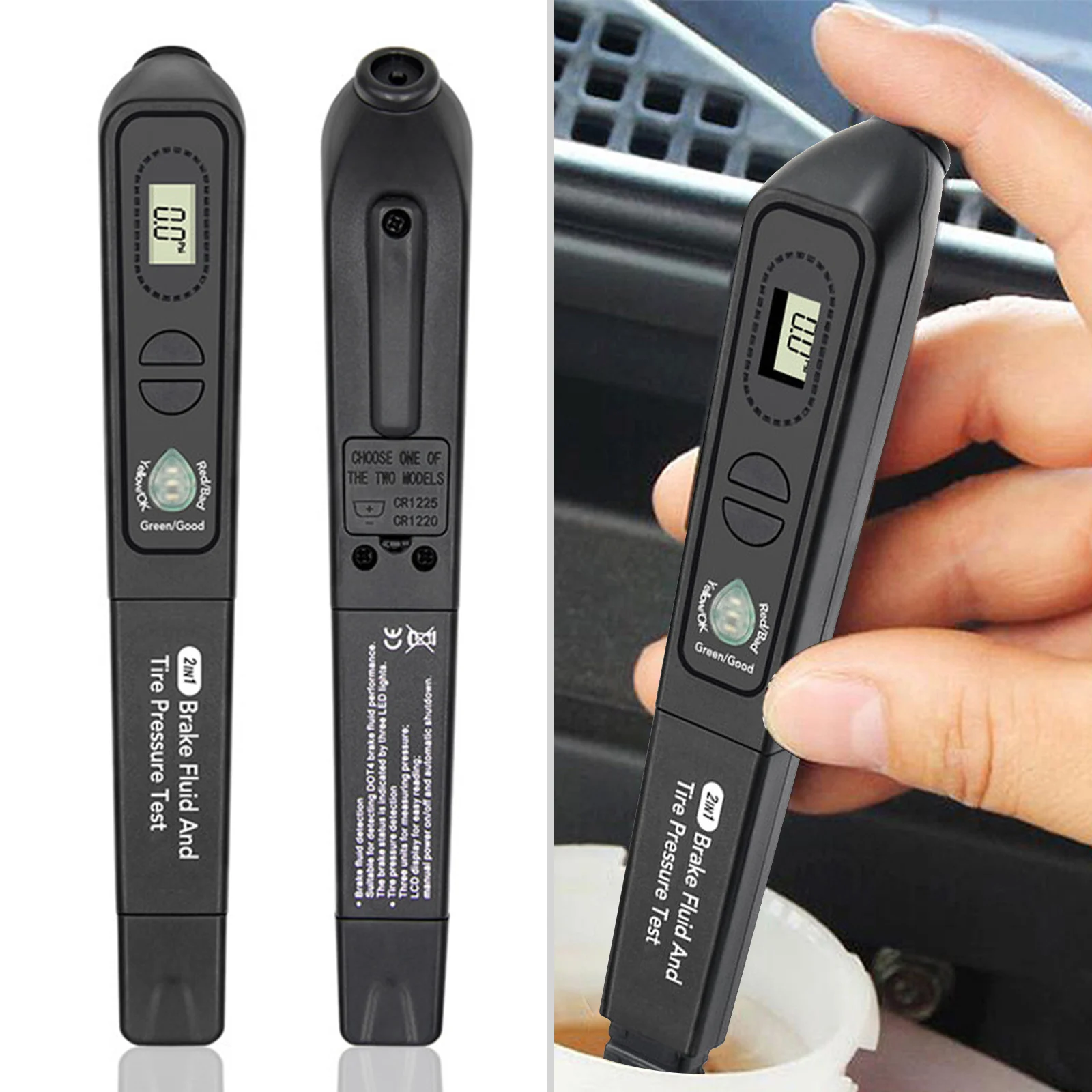 2 In 1 Digital Car Oil Brake Fluid Tester 3 Led Tire Pressure Testing Pen Diagnostic Tpms Auto
