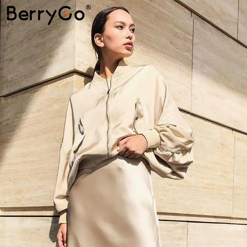 BerryGo Повседневная зимняя куртка бомбер с эластичным поясом Женская модная летная