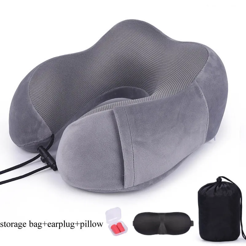 grey-3pcs U-образные подушки для шеи из пены с эффектом памяти, мягкие медленные подушки с эффектом отскока, шейные постельные принадлежности для здоровья, Прямая поставка, подушка для путешествий - Цвет: grey-3pcs