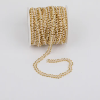 

5 Meter/Lot,3MM Rondelle Glass Beads Wire Wrapped Plated Golden Links Rosary Chains Necklace Making,6 Color Choice HX-LT-229AMAH