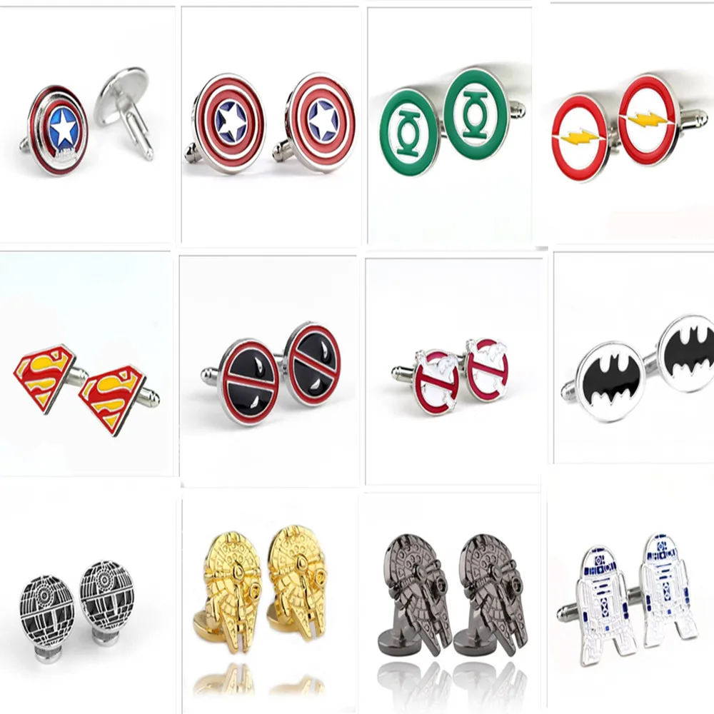 

Mixed Superhero Cuff Link Superman Zinc Alloy Spider-Man Iron Man Captain America Cuff Buttons Men Jewelry Cufflinks Wholesale