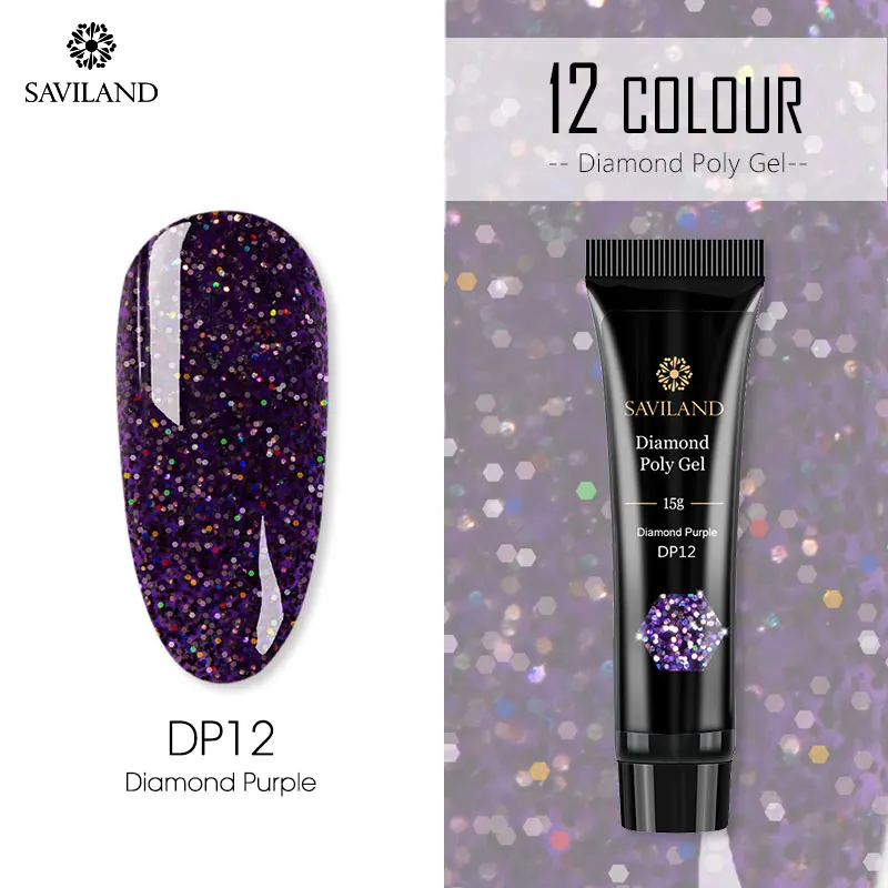 15ml DP12 SAVILAND Блестящий цветной Алмазный полигель, впитывающий УФ-гель, долговечный Гель-лак, камуфляж, быстрое наращивание ногтей, искусство - Цвет: 15ml DP12