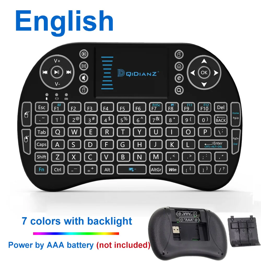English keyboard I8 En/Ru/Es/Fr Беспроводная мини-клавиатура USB Air mouse сенсорная панель с подсветкой для Smart Android tv Box Play Game pc AAA батарея - Цвет: English keyboard