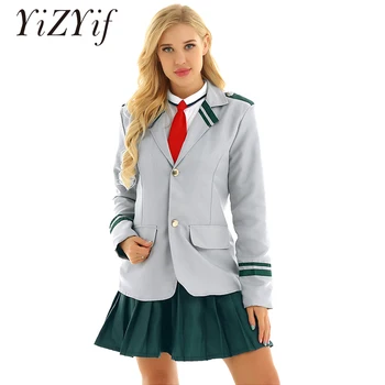 

Anime Cosplay Adult School Student Uniform Cosplay Costume Long Sleeves Lapel Collar Coat with Long Pants Pleated Skirt and Tie