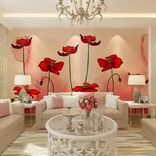 Растения красные цветы пасторальные фото обои европейские современные цветы мака Большая фреска 3d обои для гостиной цветочные стены