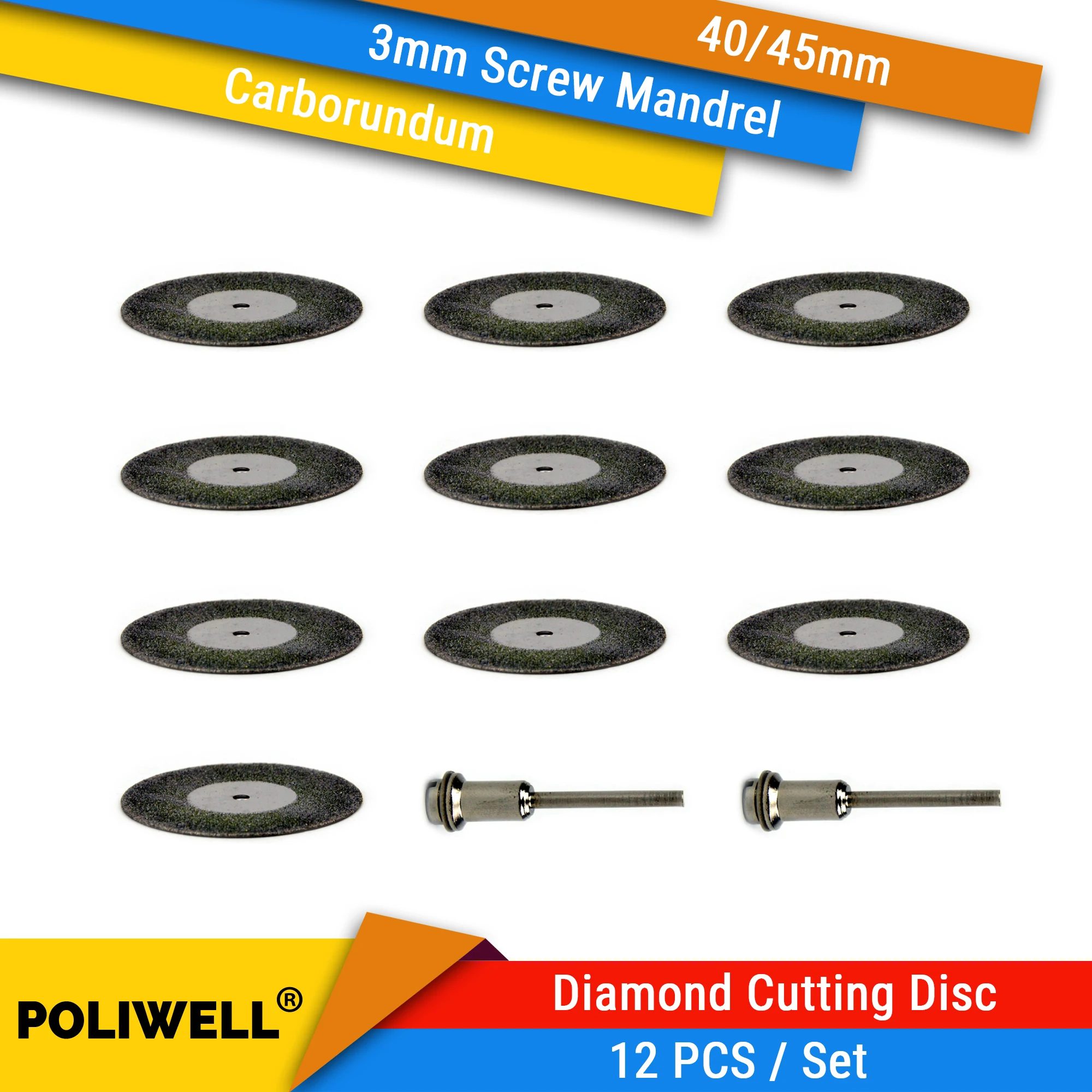 

10Pcs 40/45mm Carborundum Wheel Circular Saw Blade Diamond Cutting Disc with 2 Pcs 3mm Mandrel Dremel Rotary Tools Accessories