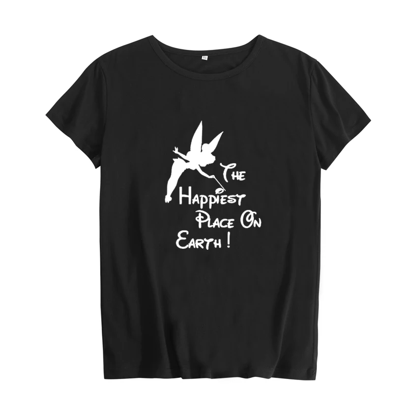 Happiest Place On Earth Tinkerbell Women T-Shirt Cute Cartoon Printed Tee Shirt Femme Tumblr Clothes | Женская одежда