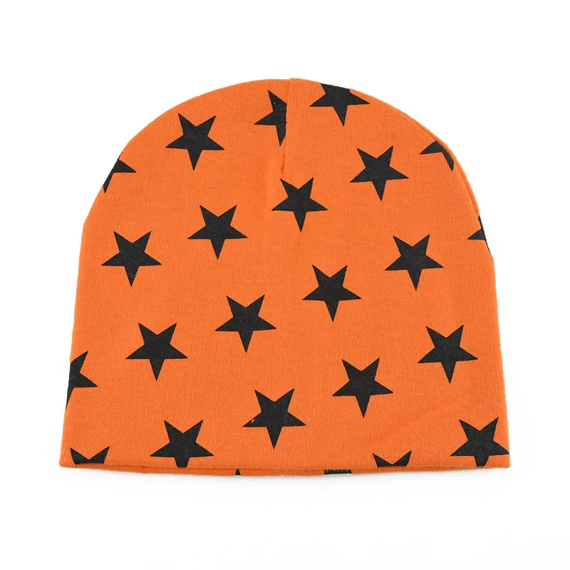 Осенне-зимняя шапка для новорожденных, шапка, капот вязаный крючком, принт со звездами, детская шапка для маленьких девочек и мальчиков, шапочки, зимние теплые шапки для детей, muts - Цвет: Orange stat