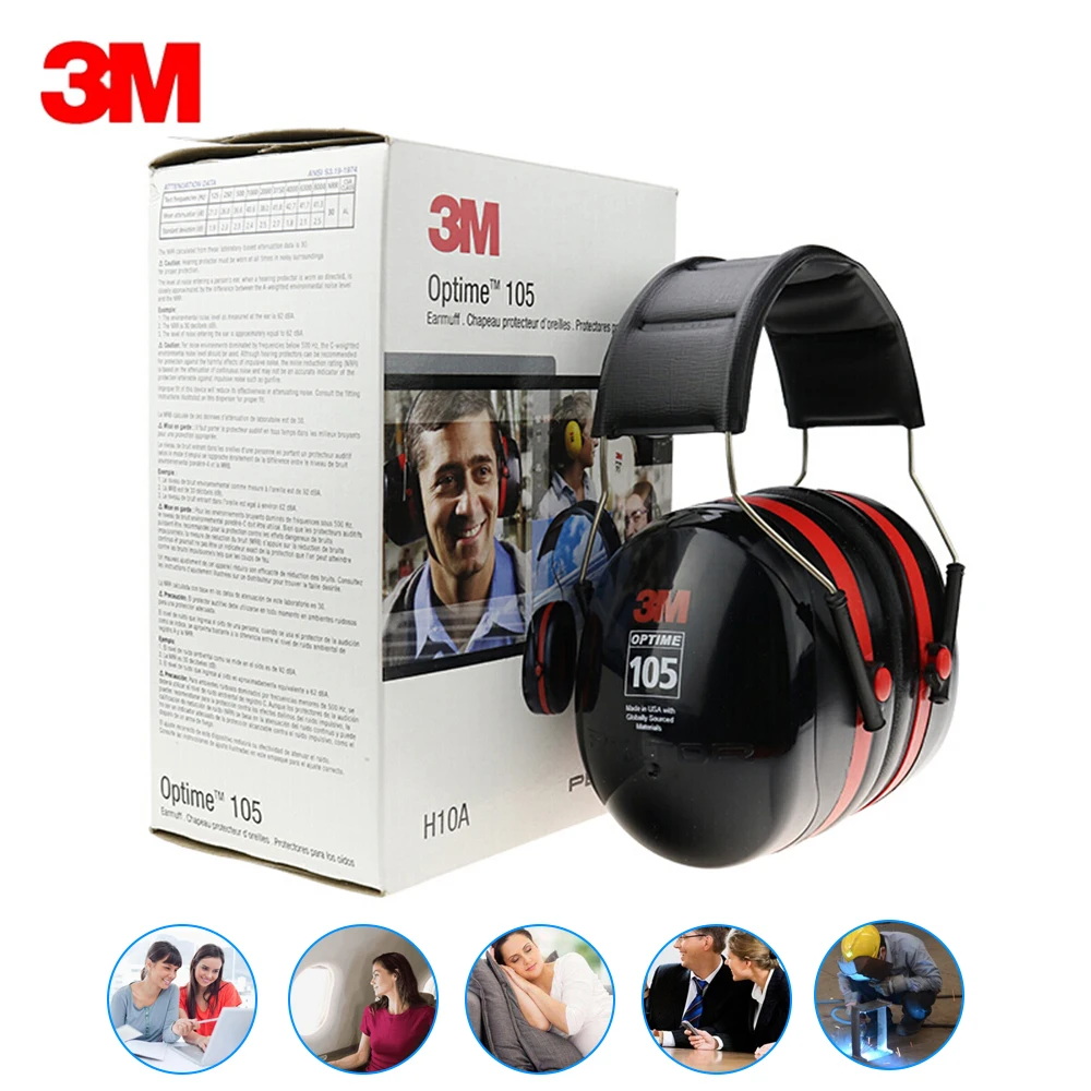 

3M H10A Safety Protective Earmuffs Anti-noise Ear Muffs Headset NRR 30dB /SNR 35dB For Study Sleep Work Professional Soundproof