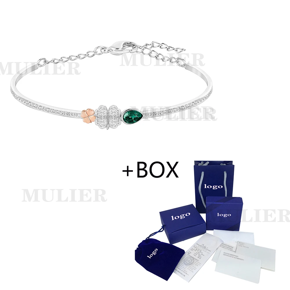 

SWA 2019 MULIER New Lucky Four Leaf Green Crystal Silver Lady Happiness Gift Bracelet Romantic Jewelry Free Shipping 5169395