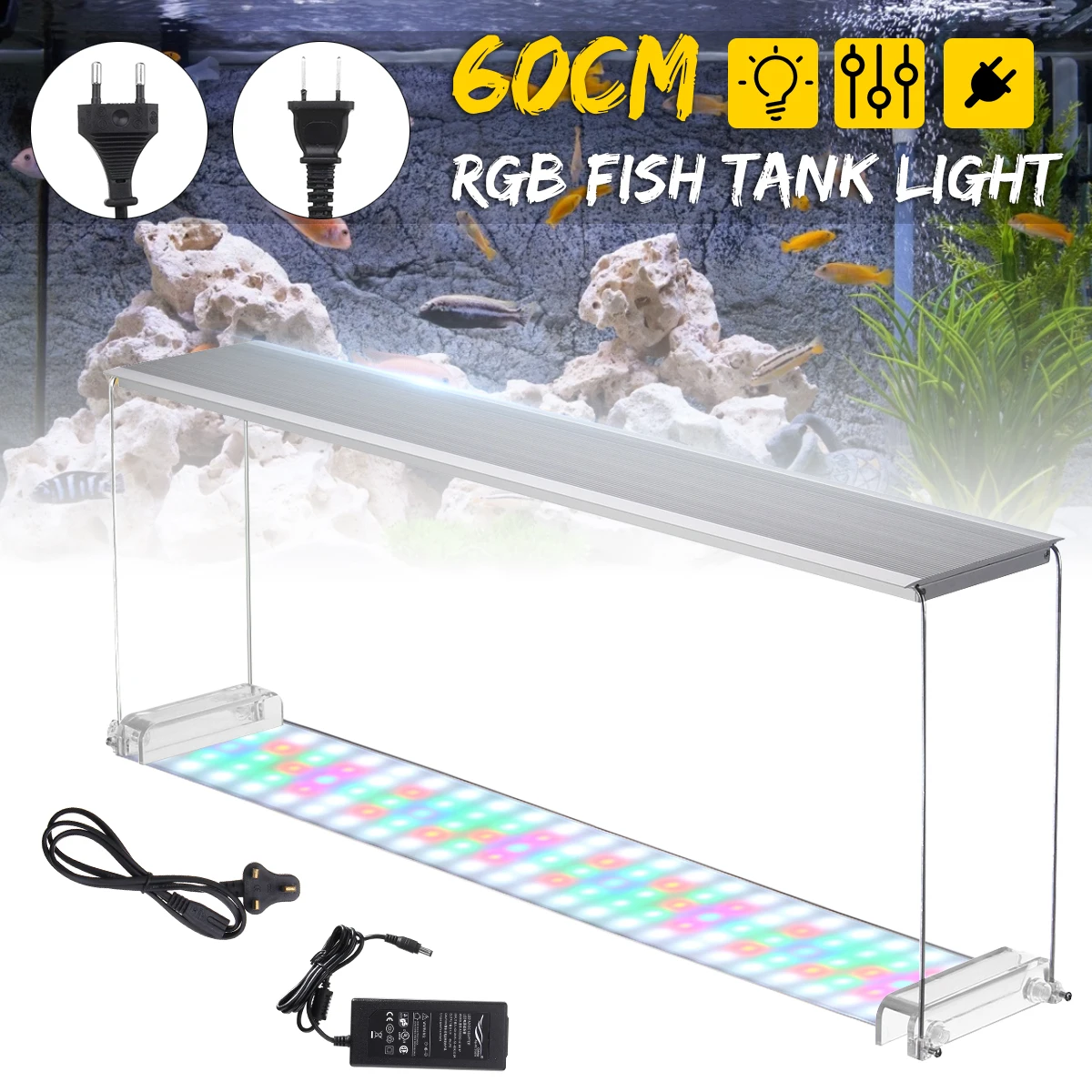 

60cm RGB Aquarium Fish Tank Plant Light Lamp 50W 120 LED IP44 AC 110-240V Suitable for 60-80cm Fish Tank