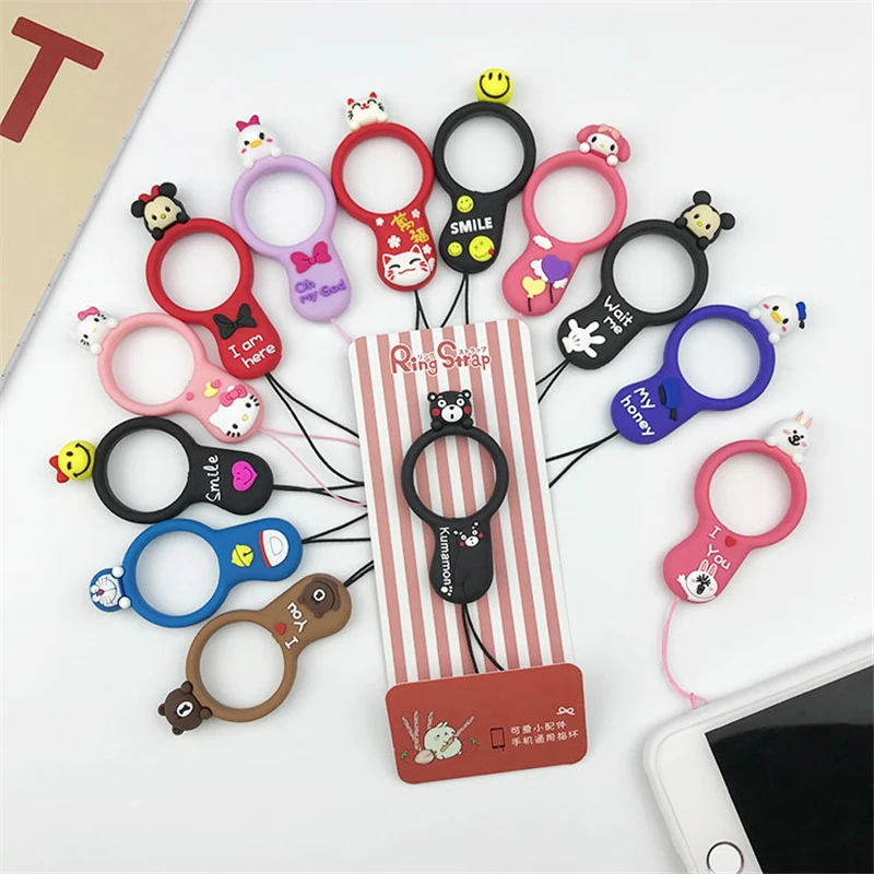 

Cute cartoon phone strap Silicone Pendant Mobile Phone Straps Duck Hello kitty ring moblie phone strap for iphone 6 7 8 xiaomi