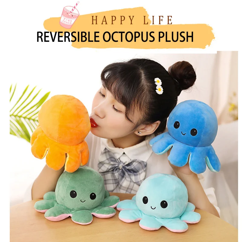 

Cute Soft Stuff Mood TeeturtleReversible Octopus Mini Plush Angery Happy Reverse Soft Toy Toys For Children Kids Girl Gifts