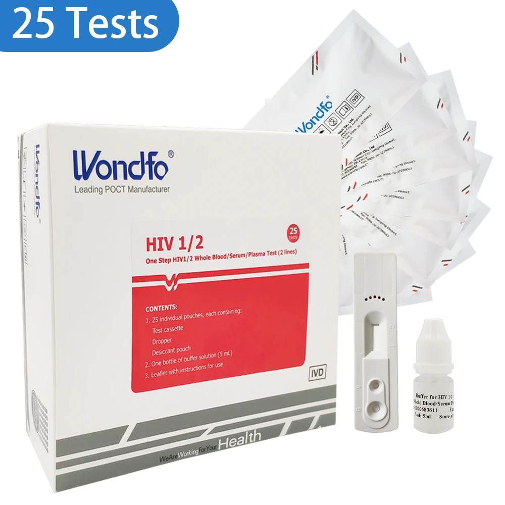 Wondfo 25 Tests One Step Hiv 1/2 Whole Blood/serum/plasma Test Mobile