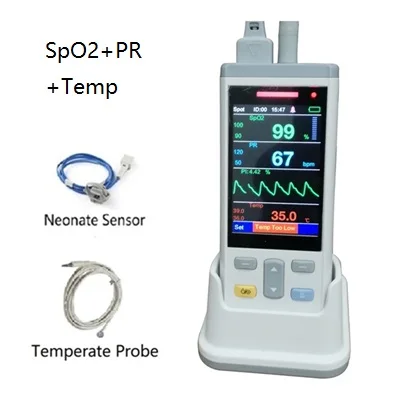 3,5 TFT lcd 1 или 3 датчика для взрослых детей и новорожденных SpO2+ PR+ Temp ручной Пульсоксиметр монитор сердечного ритма CE - Цвет: neonate temp