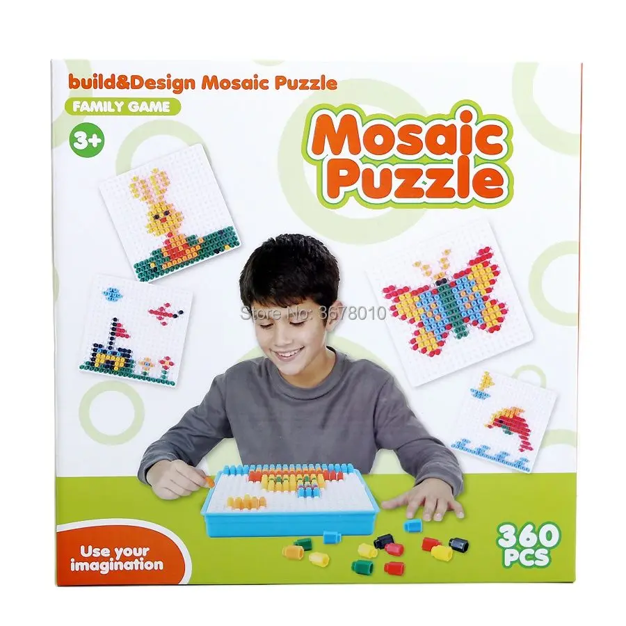 Creative Mosaic Puzzle Pegboard ,360pcs DIY Mushroom Nails Jigsaw Puzzle Mosaic Family game Educational Toys for Children Kids