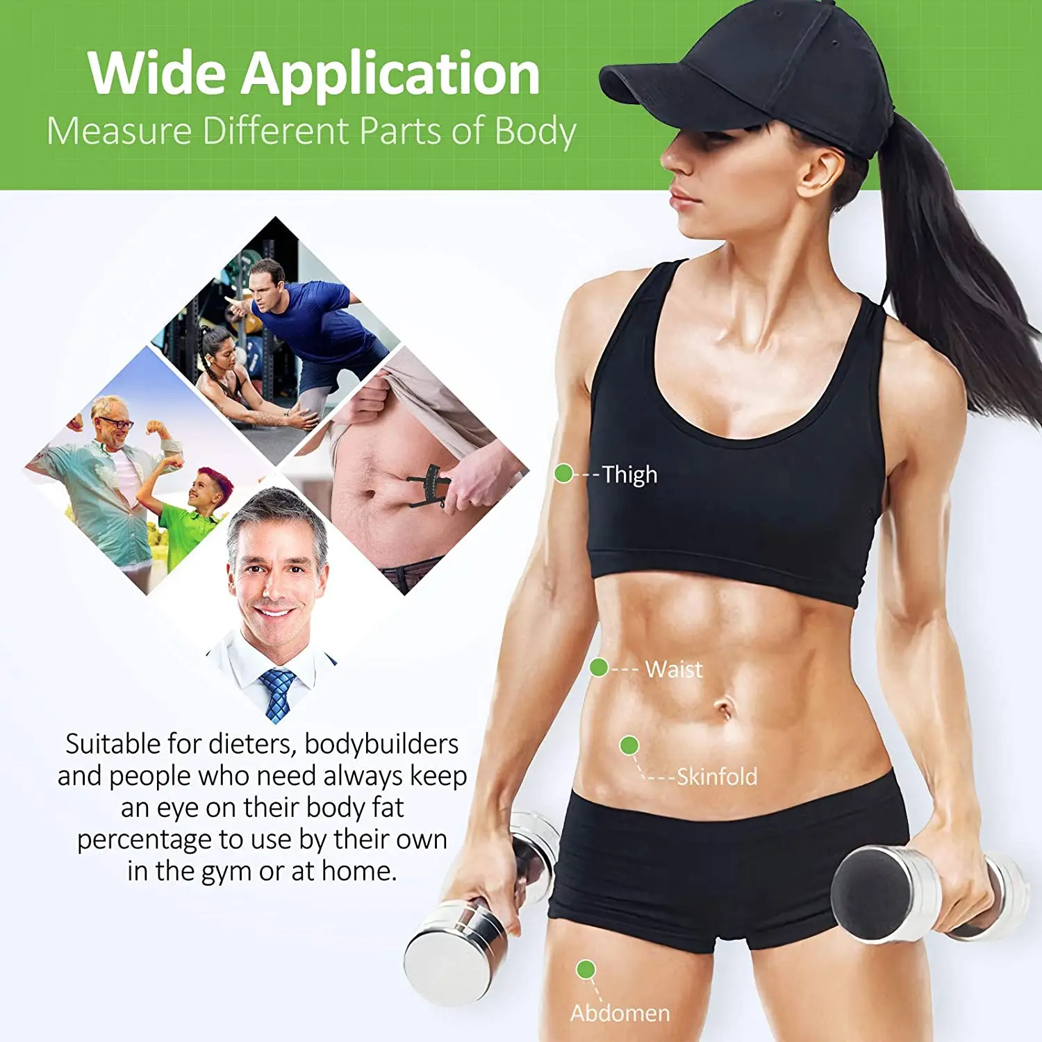 Body Fat Caliper Measuring Device Combination And Body Fat Percentage Measurement Chart To Measure Male And Female Body Fat