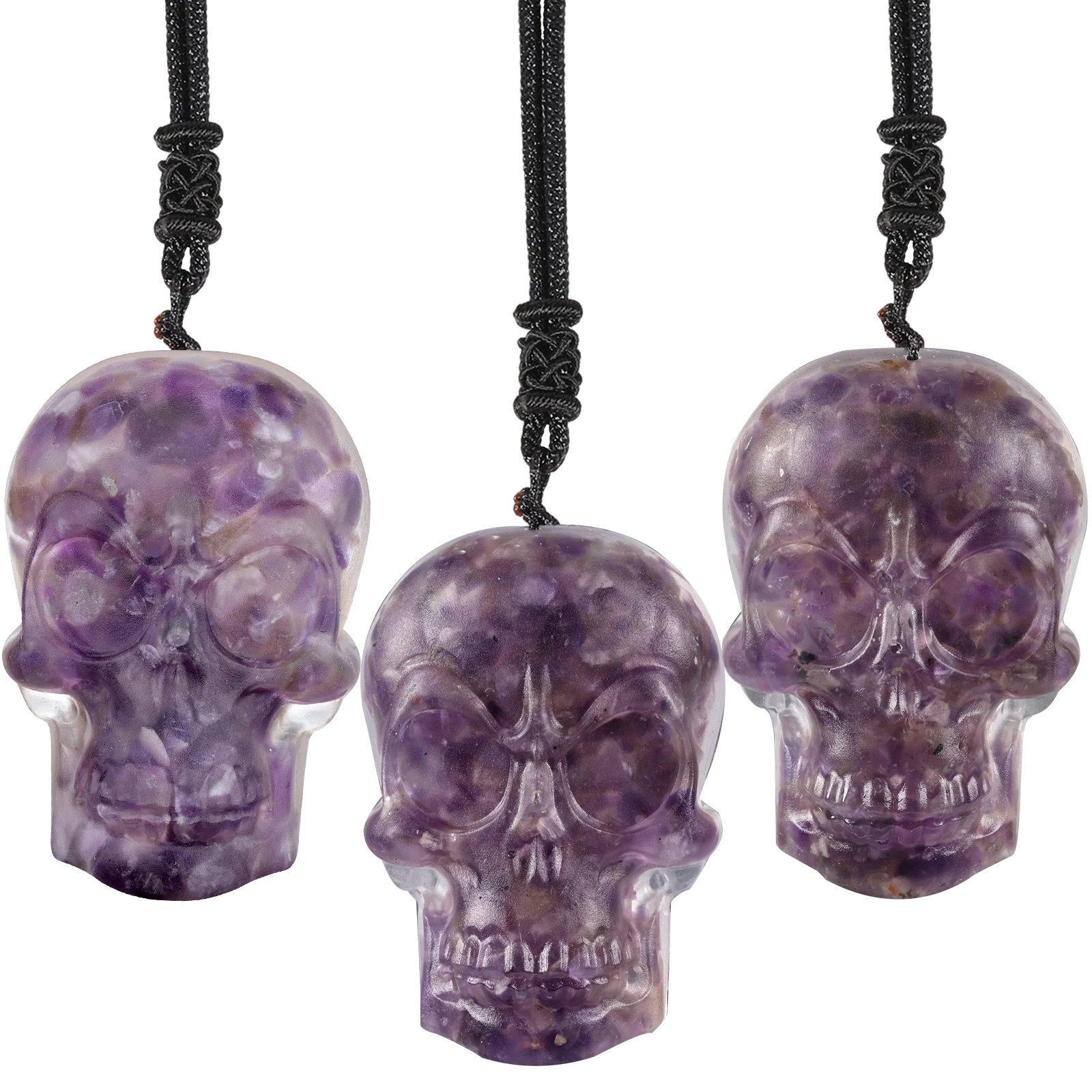 

Healing Orgone Skull Crystal Stone Pendant Necklace for Men and Women, Hand Carved Skull Chips Stone Necklace for Unisex Adjusta