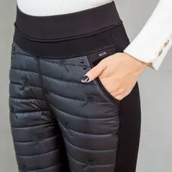 Зимние брюки с вышивкой Женские Модные пуховые хлопковые теплые бархатные брюки для мамы зимняя одежда плотные прямые брюки большие