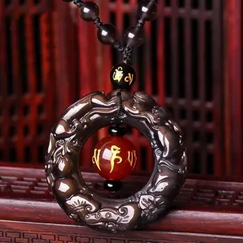 

Natural Black Obsidian Basis Buddha Double Brave Troops Safety Pendant Men And Women Necklace Recruit Wealth Pearl Decorate